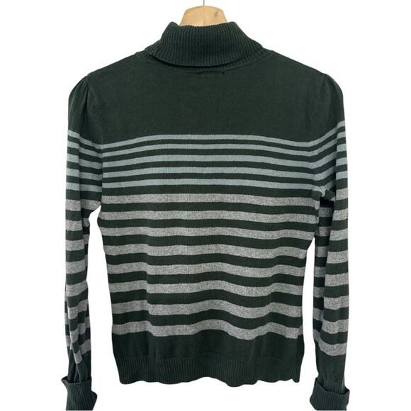 Vintage a.n.a. Gray Stripe Turtleneck Sweater Size Medium Petite Black Y2K Boho - Picture 2 of 3